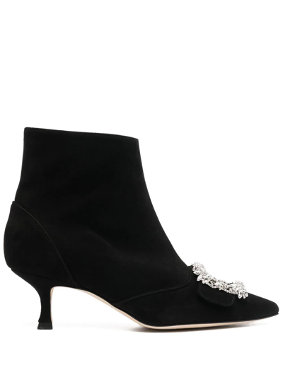 Manolo Blahnik Beylow Crsytal-embellished Ankle Boots In Black