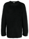 Yohji Yamamoto Crewneck Textured-fit Oversized-fit Wool Jumper In Schwarz