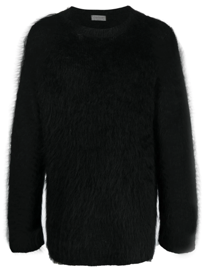 Yohji Yamamoto Crewneck Textured-fit Oversized-fit Wool Jumper In Black