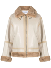 Stand Studio Raina Faux Leather Jacket With Eco Fur Trims In Beige