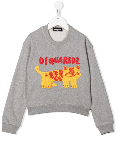 Dsquared2 Logo Animal-embroidered Sweatshirt In Grau