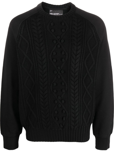 Neil Barrett Hybrid Cable-knit Rollneck Sweater In Schwarz