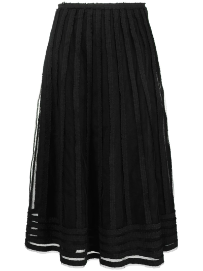 Red Valentino Elastic Waist Striped Lace Skirt In Black
