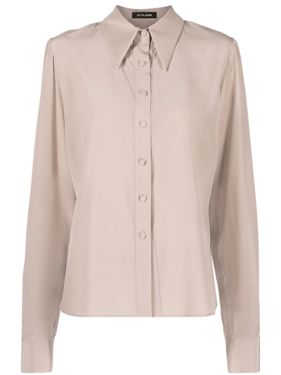 Styland Long-sleeve Silk Shirt In Grau
