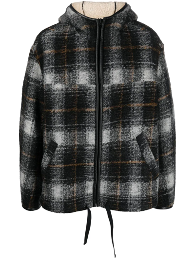 Isabel Marant Check Wool Blend Jacket W/ Hood In Anthracite