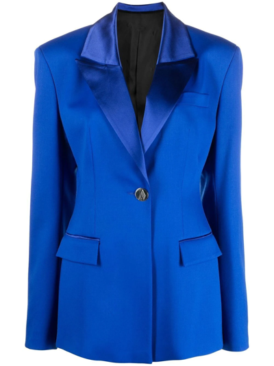 Attico Peak Lapel Tuxedo Blazer With Silk Lapels In Blue
