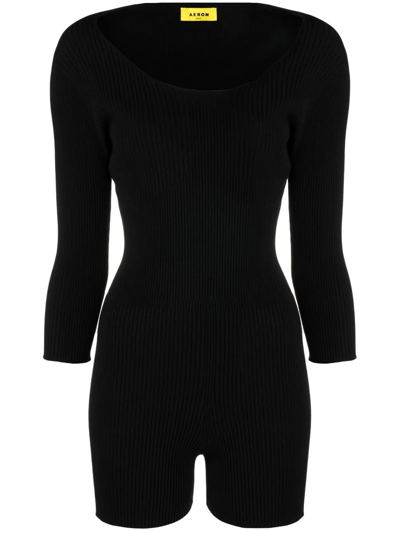 Aeron Fine-ribbed Scoop-neck Playsuit In Schwarz