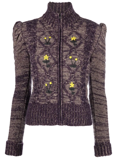 Cormio Embroidered Zip-up Cardigan In Multi-colored