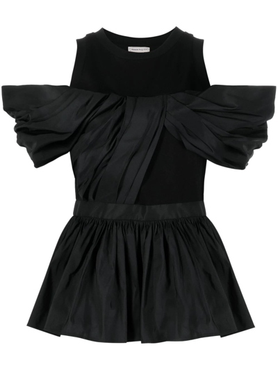 Alexander Mcqueen Peplum-overlay Sleeveless Cotton-shell Top In Black