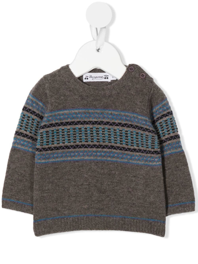 Bonpoint Babies' Fair-isle Wool-knit Jumper In Brown
