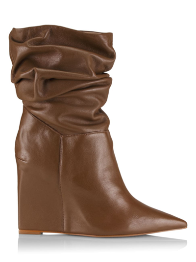 Schutz Ashlee Leather Wedge Boots In Bear