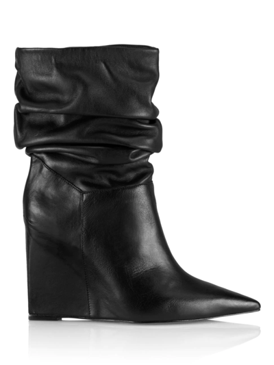 Schutz Ashlee Leather Wedge Boots In Black