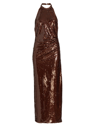 Ronny Kobo Alix Sequin Halter Maxi Dress In Brown