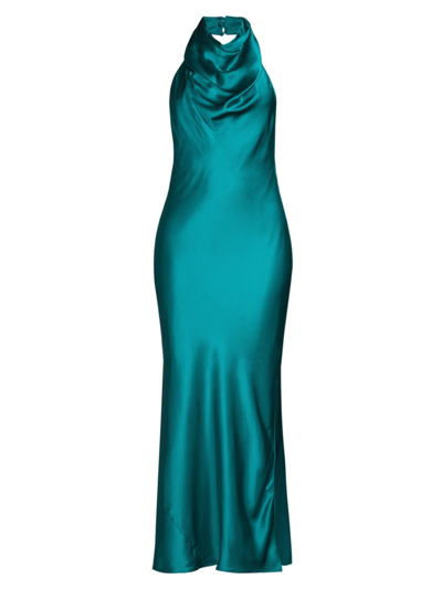 Aiifos Cowlneck Silk Midi-dress In Teal