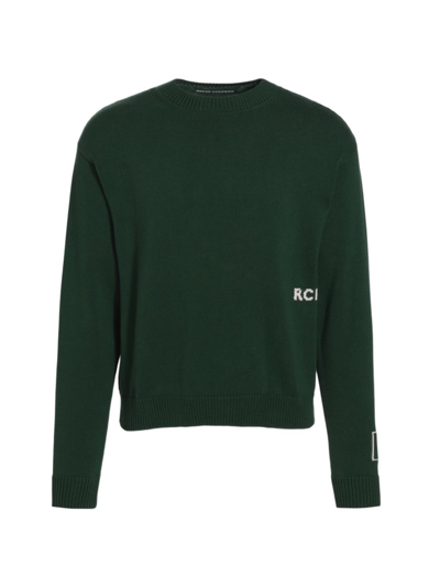 Reese Cooper Intarsia Knit Crewneck Sweater In Forest Green