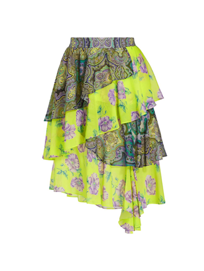 Etro Women's Asymmetric Tier Floral & Paisley Skirt In Green