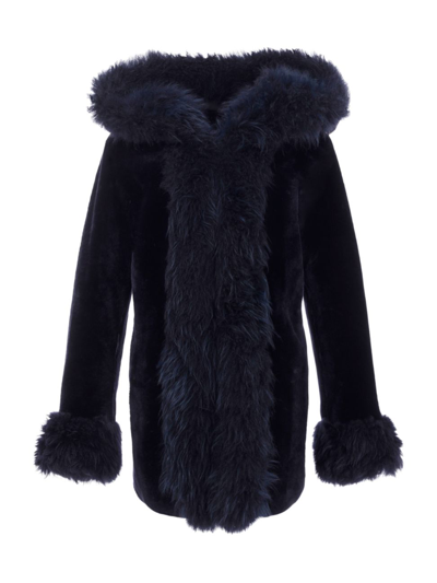Gorski Reversible Shearling Lamb Jacket With Cashmere Goat Trim In Navy