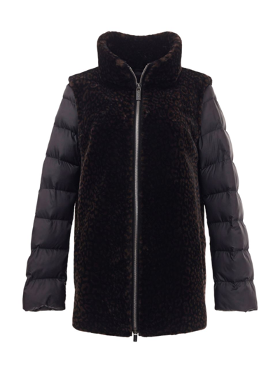 Gorski Shearling Lamb Puffer With Detachable Sleeves In Brown Leopard Print