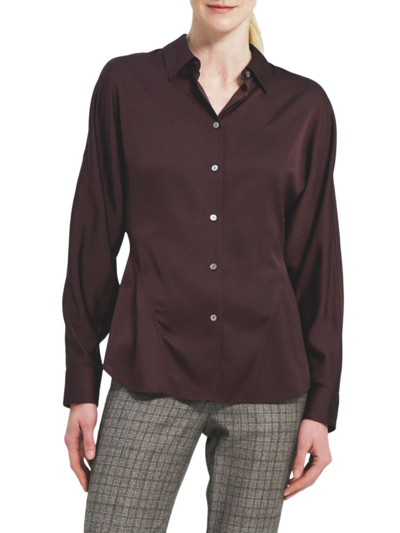 Theory Princess Seam Button Front Shirt In Merlot
