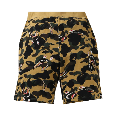 Pre-owned Bape Shark 1st Camo Wide Sweatshort 'yellow'
