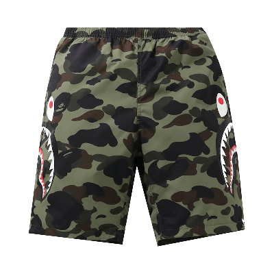 Pre-owned Bape 1st Camo Side Shark Beach Shorts 'green'