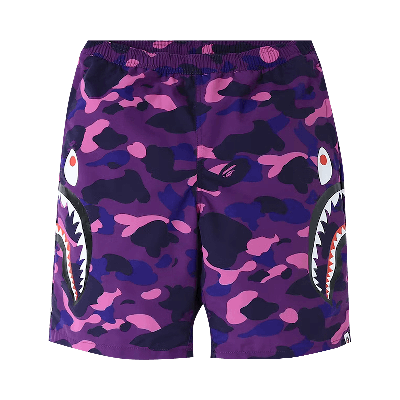 Pre-owned Bape Color Camo Side Shark Beach Shorts 'purple'