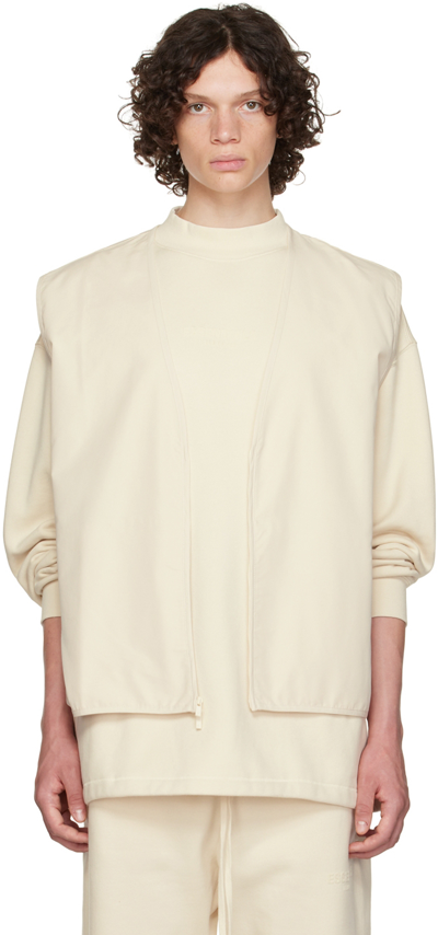 Essentials Off-white Cotton Vest In Egg Shell