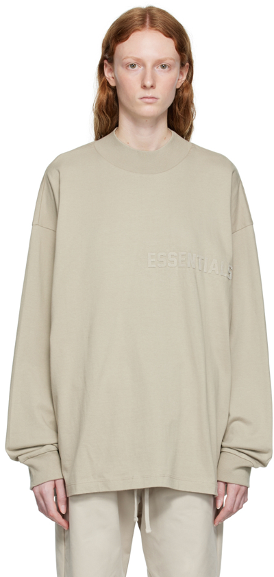 Essentials Grey Cotton Long Sleeve T-shirt In Smoke