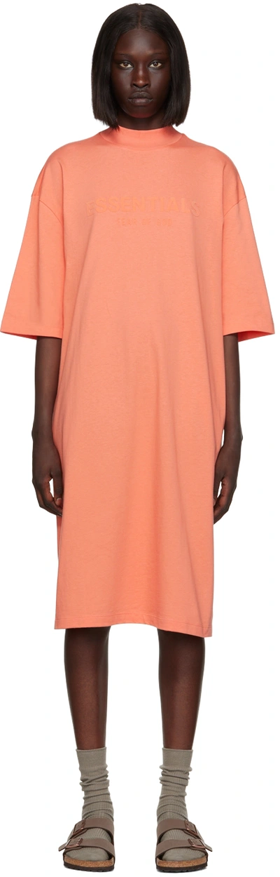 Essentials Pink Short Sleeve Midi Dress In Coral