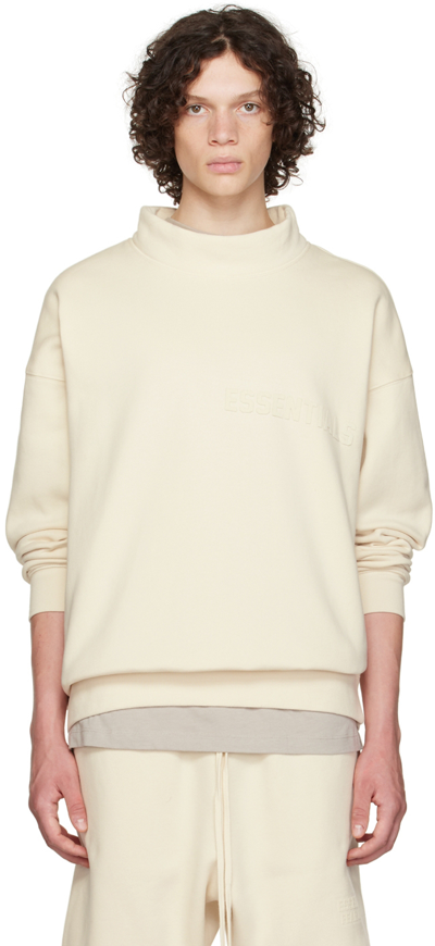 Essentials Logo-flocked Cotton-jersey Mock-neck Sweatshirt In Egg Shell