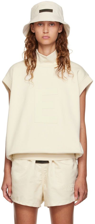 Essentials Off-white Mock Neck Waistcoat In Egg Shell