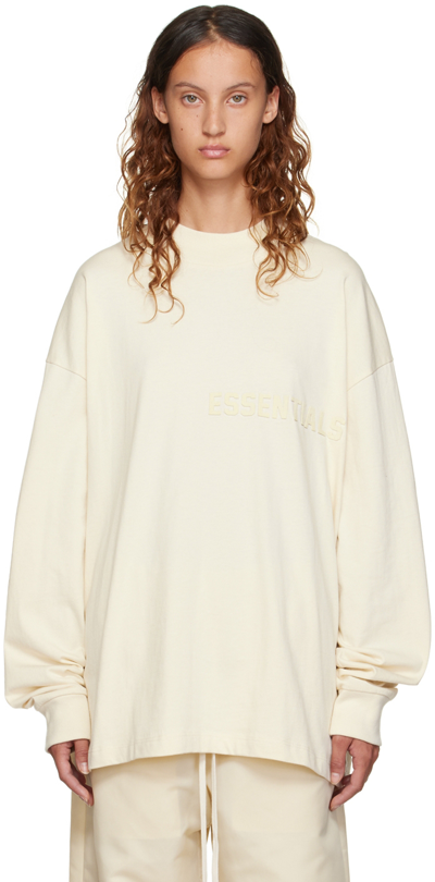 Essentials Off-white Cotton Long Sleeve T-shirt In Egg Shell