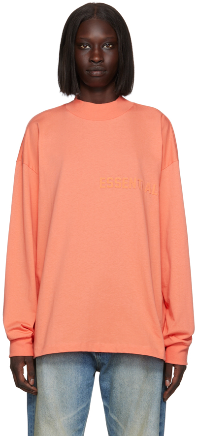 Essentials Pink Cotton Long Sleeve T-shirt In Coral