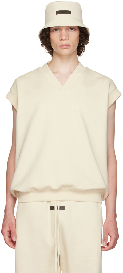 Essentials Off-white V-neck Vest In Egg Shell