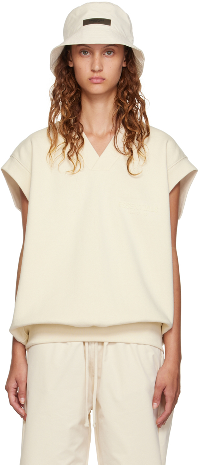 Essentials Off-white V-neck Vest In Egg Shell