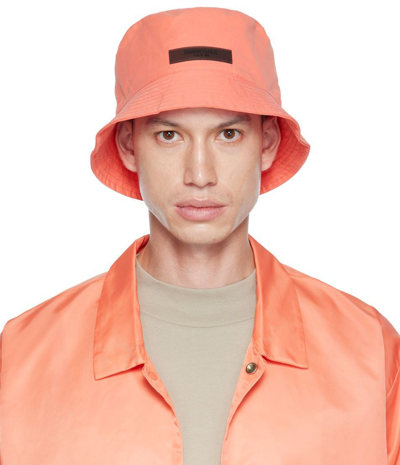 Essentials Pink Cotton Bucket Hat In Coral