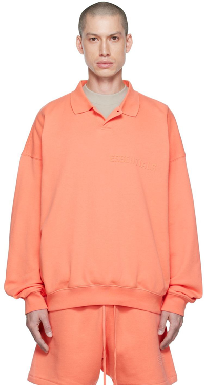 Essentials Pink Long Sleeve Polo In Coral