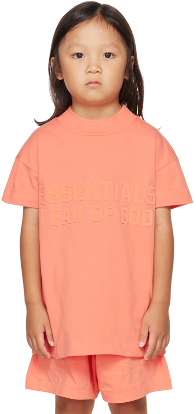 Essentials Kids Pink Mock Neck T-shirt In Coral