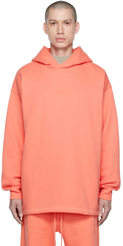 Essentials Logo-flocked Cotton-blend Jersey Hoodie In Orange