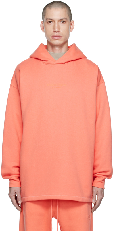 Essentials Logo-flocked Cotton-blend Jersey Hoodie In Coral