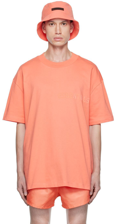 Essentials Logo-flocked Cotton-jersey T-shirt In Orange