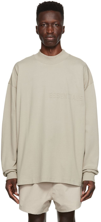 Essentials Gray Cotton Long Sleeve T-shirt In Smoke