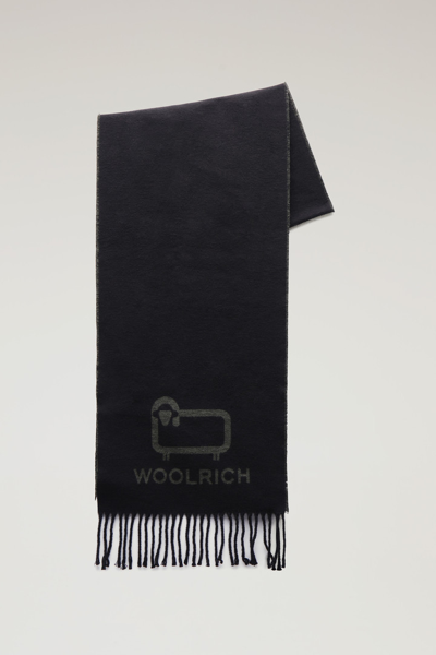 Woolrich Brushed Cotton Bicolor Scarf In Black