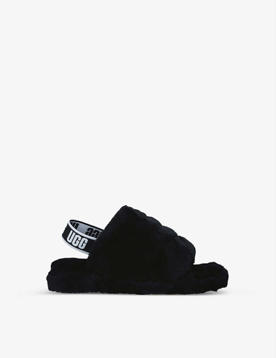 Ugg Kids' Fluff Yeah Logo-strap Sheepskin Sandals 7-9 Years In Black