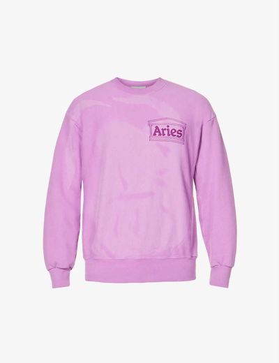 Aries Temple Brand-print Faded-wash Cotton-jersey Sweatshirt In Iris