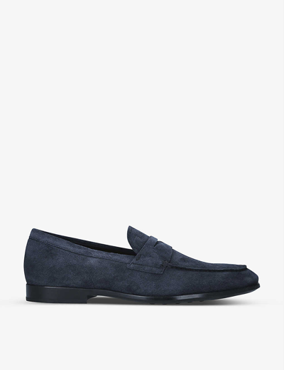 Tod's Monogram Suede Loafers In Navy
