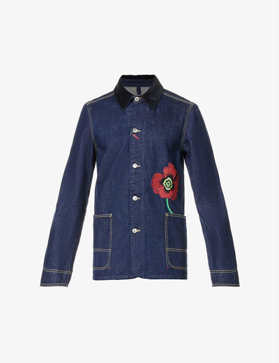 Kenzo Embroidered-flower Detail Denim Jacket In Ink
