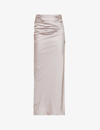 House Of Cb Jia Pleated Satin Maxi Skirt In Grey