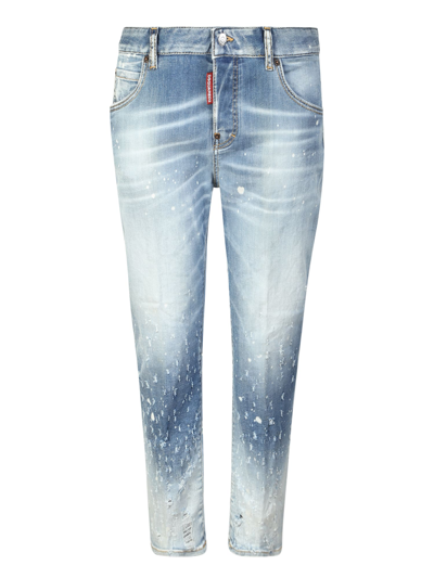 Dsquared2 Distressed Effect Cropped Skinny Jeans In Blue
