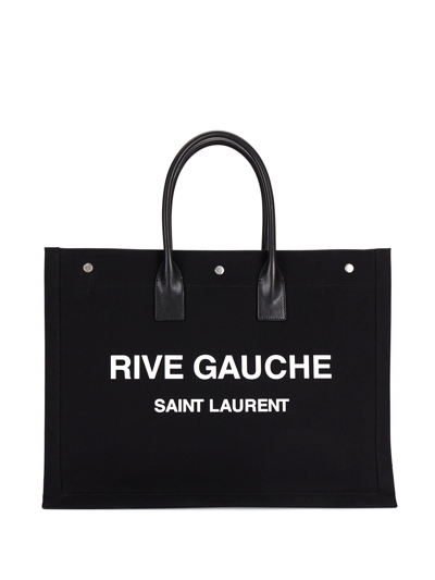 Saint Laurent Noe Rive Gauche Logo Canvas Tote In Nero Bianco